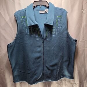 Vintage Blair Women's XLarge Teal Full Zip Vest Geographic Embroidery